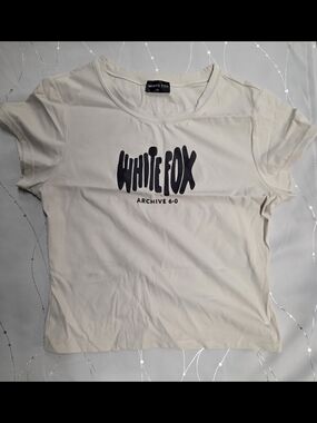 White Fox Cream Short Sleeve Logo Tee with Black Print
